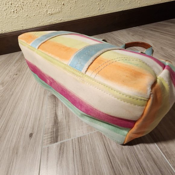 Coach Hampton Watercolors Striped Satchel Tote Bag Purse - Picture 10 of 11